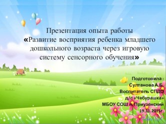 Развитие восприятия ребенка младшего дошкольного возраста через игровую систему сенсорного обучения презентация к уроку (младшая группа)