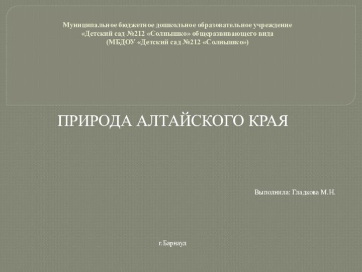 Муниципальное бюджетное дошкольное образовательное учреждение «Детский сад №212 «Солнышко» общеразвивающего вида (МБДОУ