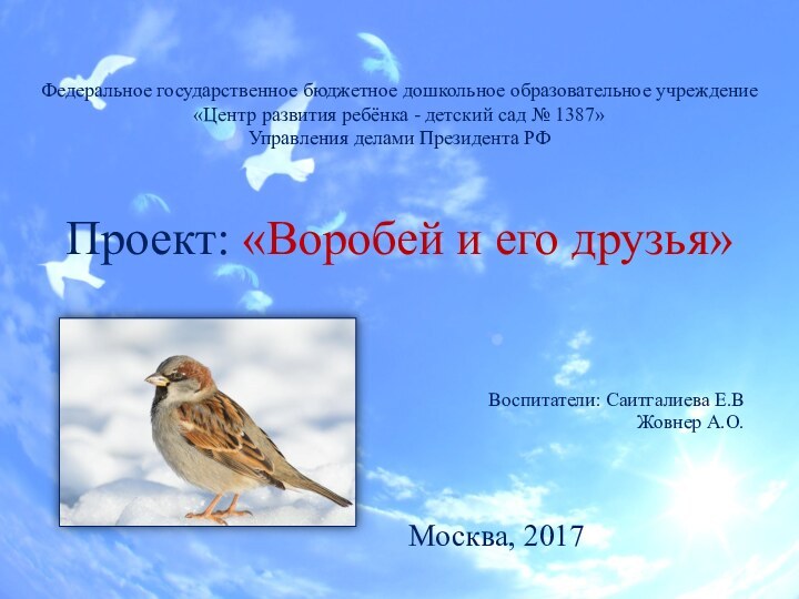 Федеральное государственное бюджетное дошкольное образовательное учреждение «Центр развития ребёнка - детский сад