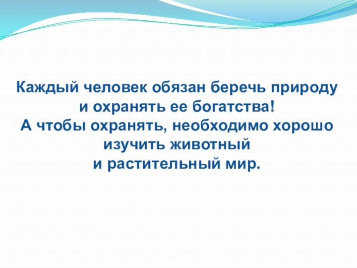 Каждый человек обязан беречь природу и охранять ее богатства! А чтобы