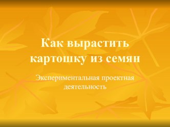 Проектно – экспериментальная деятельность Тема: Как вырастить картофель из семян презентация к уроку по окружающему миру