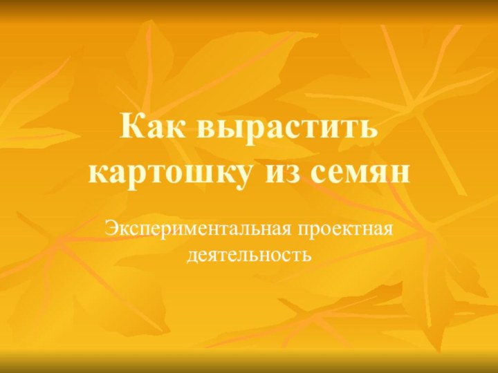 Как вырастить картошку из семянЭкспериментальная проектная деятельность