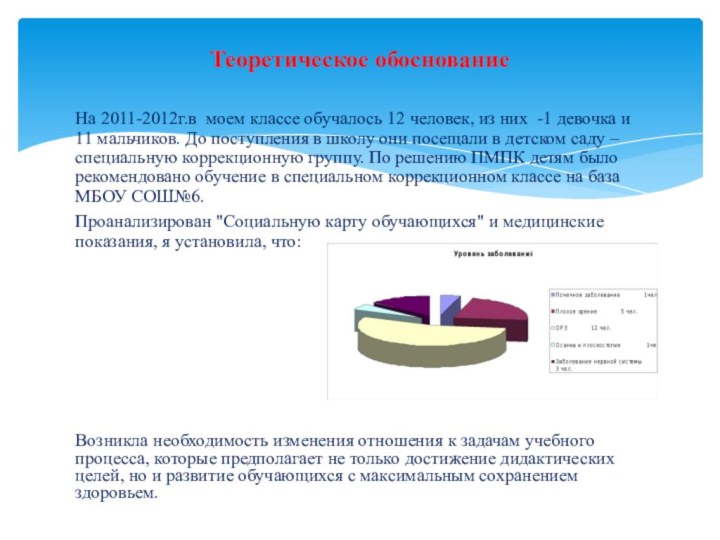 На 2011-2012г.в моем классе обучалось 12 человек, из них -1 девочка и