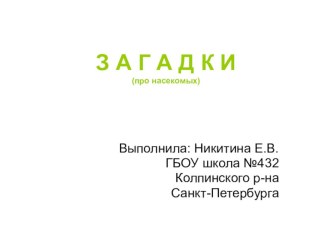 Презентация ЗАГАДКИ. НАСЕКОМЫЕ презентация к уроку по чтению