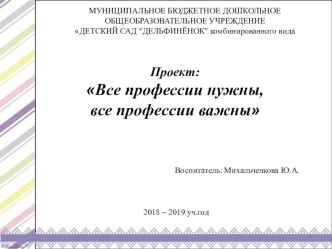 Все профессии нужны, все профессии важны проект (старшая группа)