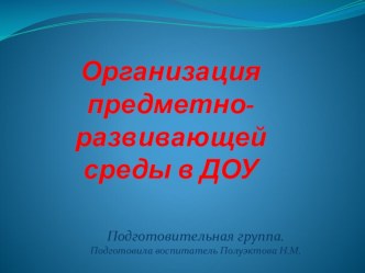Презентация Организация предметно-развивающей среды в ДОУ презентация к уроку (старшая группа)