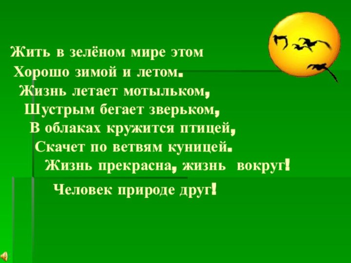 Жить в зелёном мире этом  Хорошо зимой и летом.