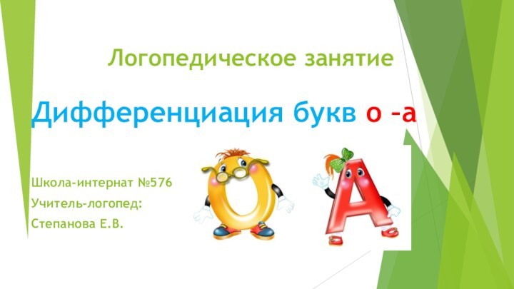 Логопедическое занятиеДифференциация букв о –аШкола-интернат №576Учитель-логопед:Степанова Е.В.