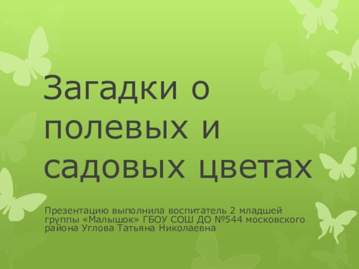 Загадки о полевых и садовых цветахПрезентацию выполнила воспитатель 2 младшей группы «Малышок»