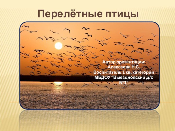 Перелётные птицыАвтор презентации: Алексеева Н.С.Воспитатель 1 кв. категорииМБДОУ “Выездновский д/с №1”