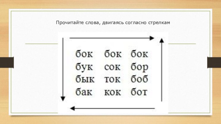 Прочитайте слова, двигаясь согласно стрелкам