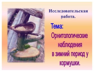 Исследовательская работа Орнитологические наблюдения в зимний период у кормушки презентация к уроку (окружающий мир, 3 класс) по теме