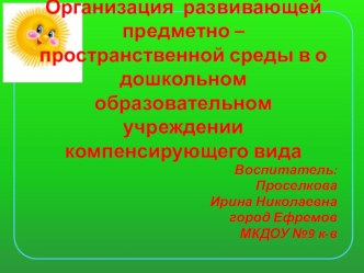 Организация развивающей предметно – пространственной среды в о дошкольном образовательном учреждении компенсирующего вида презентация