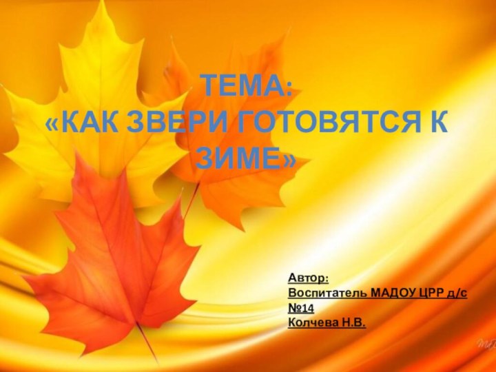 Тема:«как звери готовятся к зиме»Автор:Воспитатель МАДОУ ЦРР д/с №14Колчева Н.В.