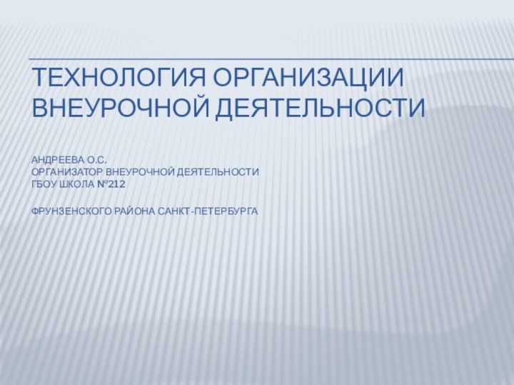 Технология организации внеурочной деятельности  Андреева О.С. Организатор внеурочной деятельности ГБОУ школа