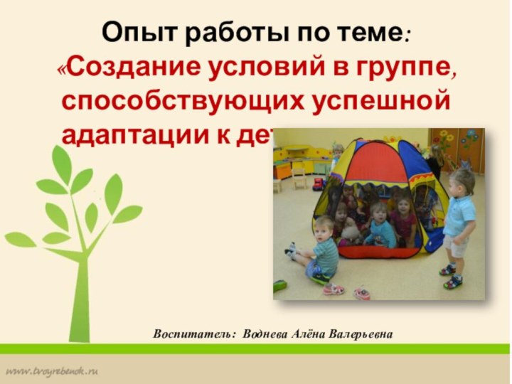 Опыт работы по теме: «Создание условий в группе, способствующих успешной адаптации к