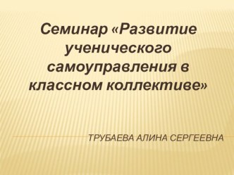 Семинар по развитию школьного ученического самоуправления. методическая разработка