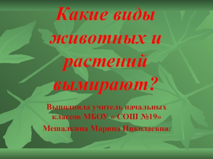 Какие виды животных и растений вымирают?Выполнила учитель начальных классов МБОУ « СОШ №19»Мешалкина Марина Николаевна.