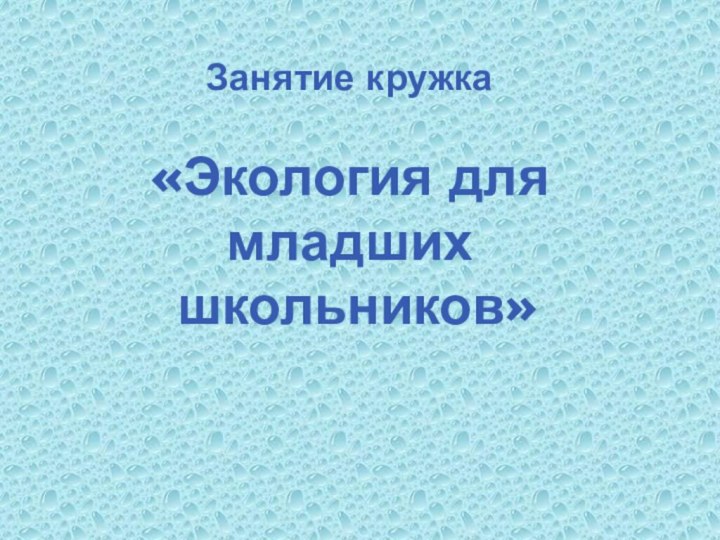 Занятие кружка   «Экология для младших  школьников»