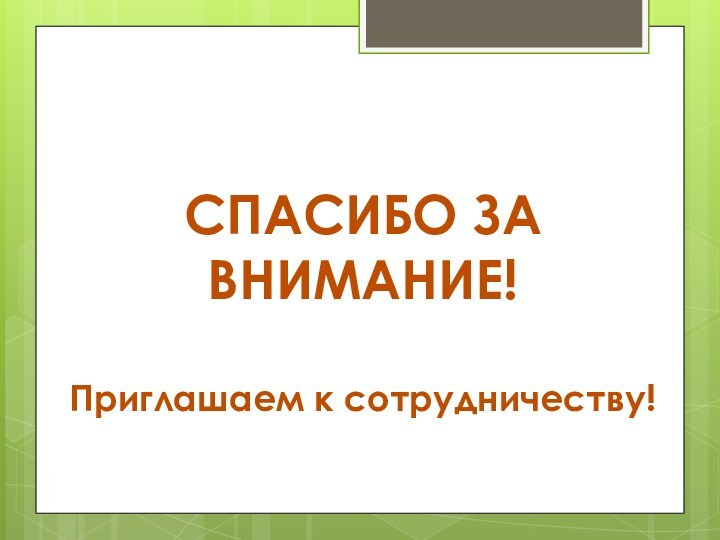 СПАСИБО ЗА ВНИМАНИЕ!Приглашаем к сотрудничеству!