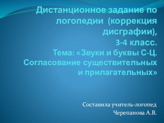 Дистанционное задание по коррекции смешанной дисграфии, 3-4 классы. Тема: Звуки и буквы С-Ц. Согласование существительных и прилагательных презентация к уроку по логопедии (3 класс)