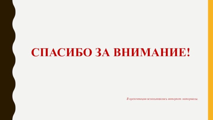 СПАСИБО ЗА ВНИМАНИЕ!В презентации использовались интернет материалы.