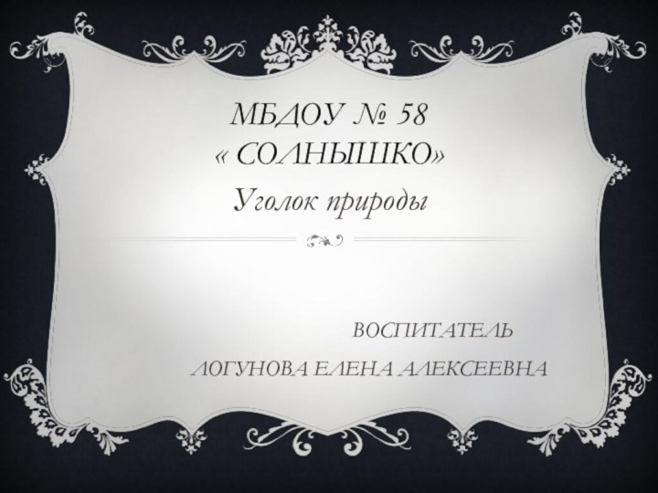 МБДОУ № 58  « СОЛНЫШКО»Уголок природы