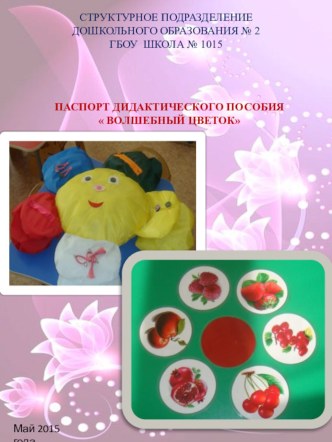 Паспорт дидактического пособия Волшебный цветок материал (младшая группа)