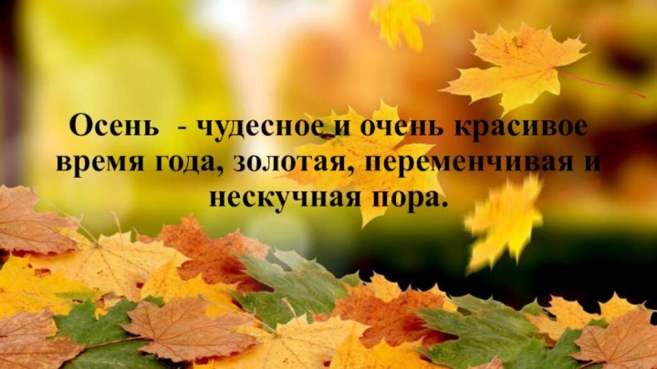 Осень  - чудесное и очень красивое время года, золотая, переменчивая и нескучная пора. 