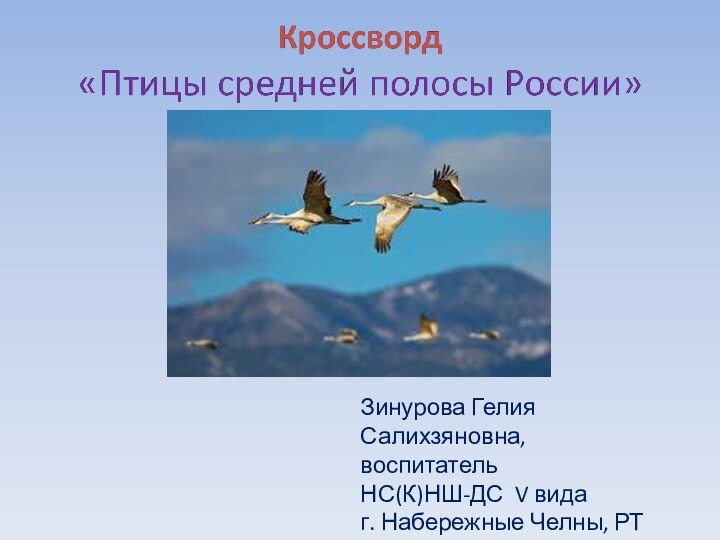 Зинурова Гелия Салихзяновна,воспитательНС(К)НШ-ДС V видаг. Набережные Челны, РТ