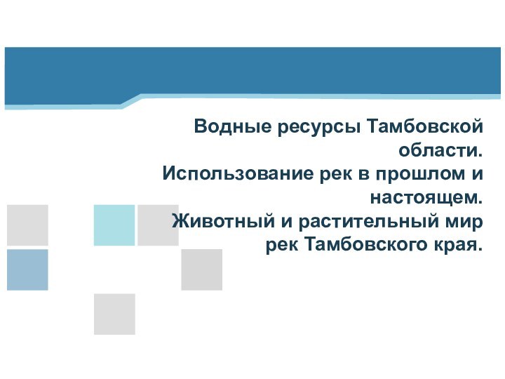 Водные ресурсы Тамбовской области. Использование рек в прошлом и настоящем.  Животный