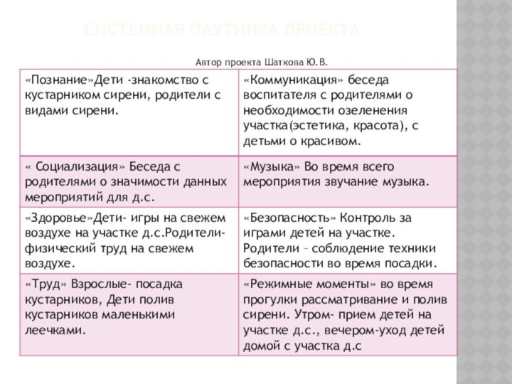 Системная паутинка проекта