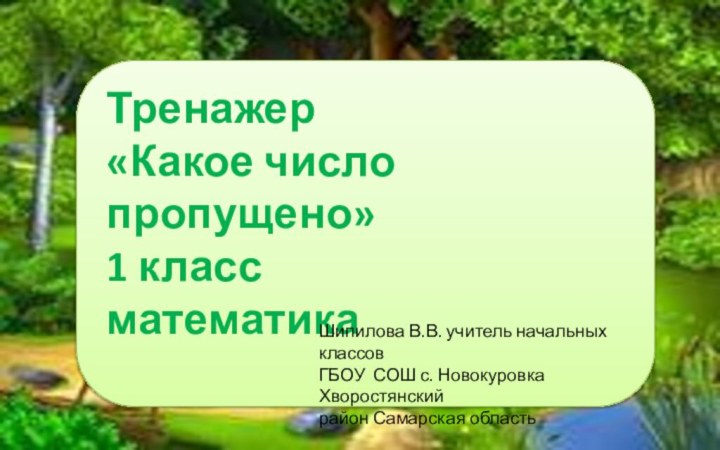 Тренажер «Какое число пропущено»1 классматематикаШипилова В.В. учитель начальных классовГБОУ СОШ с. Новокуровка Хворостянский район Самарская область