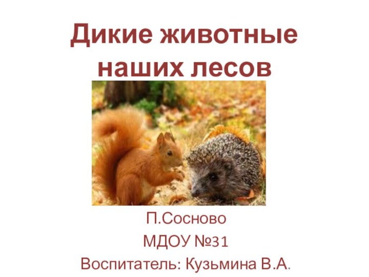 Дикие животные наших лесовП.СосновоМДОУ №31Воспитатель: Кузьмина В.А.