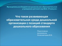 Что такое развивающая образовательная среда дошкольной организации с позиций стандарта дошкольного образования презентация к уроку (старшая группа)