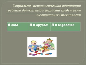 Социально- психологическая адаптация ребенка дошкольного возраста средствами театральных технологий презентация к уроку (младшая группа)