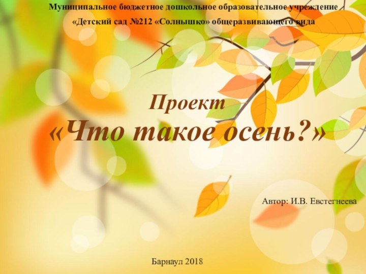 Проект «Что такое осень?»Муниципальное бюджетное дошкольное образовательное учреждение «Детский сад №212 «Солнышко»