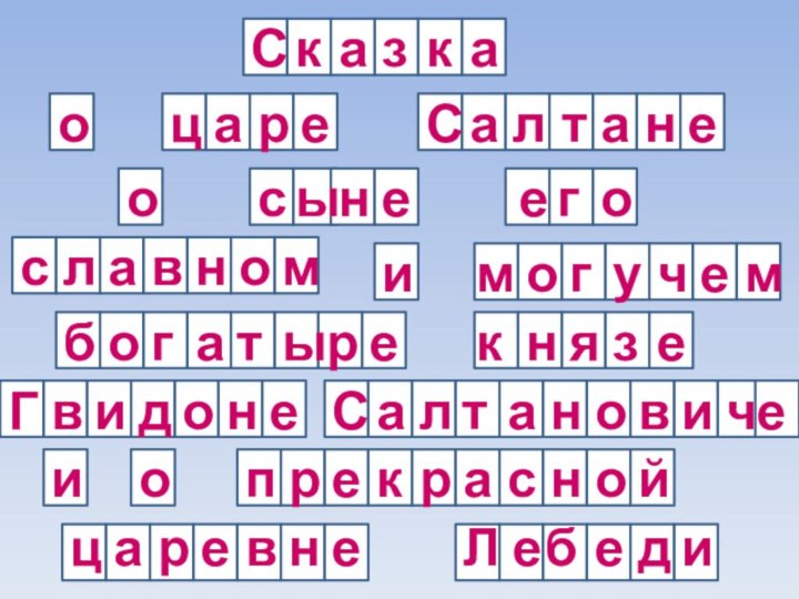 СказкаоцареСалтанеосынегославномимогучембогатырекнязеГвидонеСалтановичеиопрекраснойцаревнеЛебедие