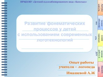 Опыт работы Развитие фонематических процессов у детей c использованием современных логотехнологий презентация к уроку по развитию речи (старшая группа)