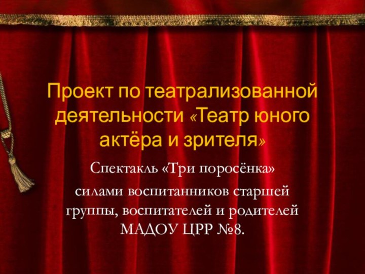 Проект по театрализованной деятельности «Театр юного актёра и зрителя»Спектакль «Три поросёнка»силами воспитанников