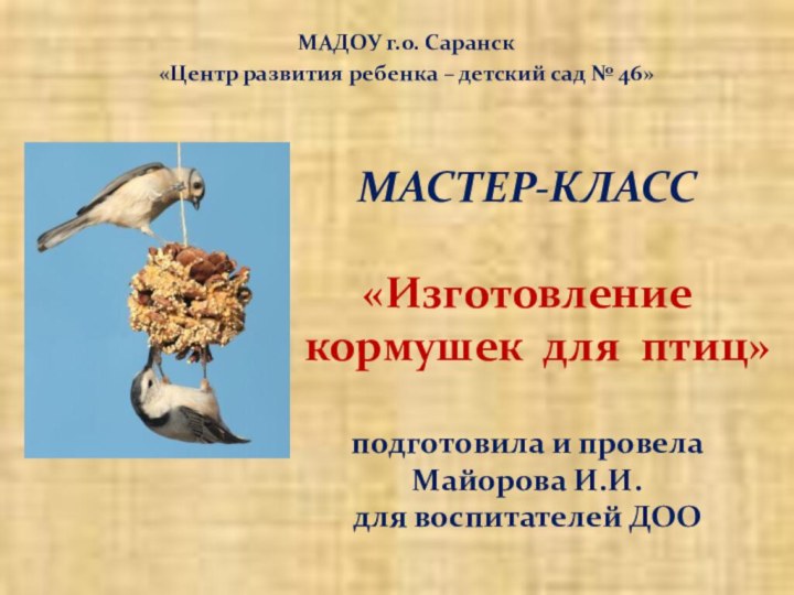 МАСТЕР-КЛАСС   «Изготовление  кормушек для птиц»