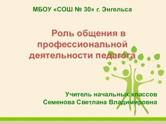 Роль общения в профессиональной деятельности педагога. статья