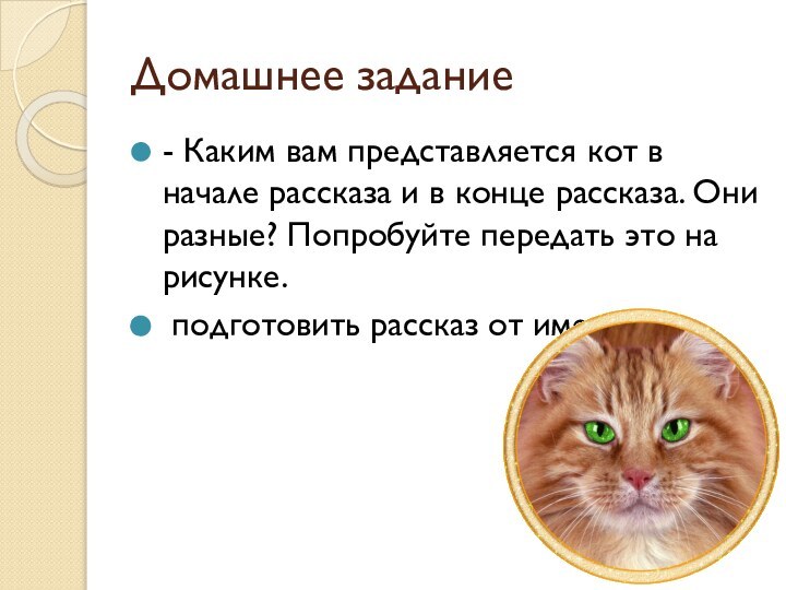 Домашнее задание- Каким вам представляется кот в начале рассказа и в конце
