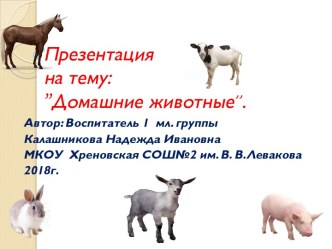 Презентация :Домашние животные презентация к уроку по окружающему миру (младшая группа)