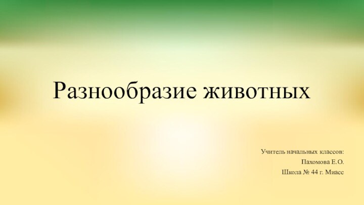 Разнообразие животныхУчитель начальных классов:Пахомова Е.О.Школа № 44 г. Миасс