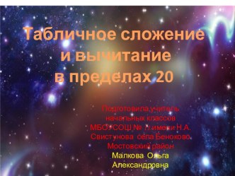 Презентация к урокуСложение и вычитание в пределах 20 презентация к уроку по математике (1 класс) по теме