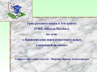 Правописание имён существительных с шипящей на конце презентация к уроку по русскому языку (3 класс)