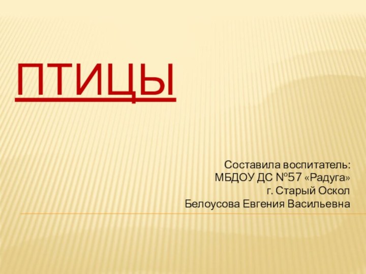 птицыСоставила воспитатель:МБДОУ ДС №57 «Радуга»г. Старый ОсколБелоусова Евгения Васильевна