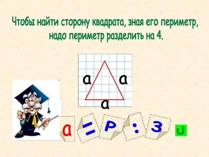 Чтобы найти сторону квадрата, зная его периметр, надо периметр разделить на 4.