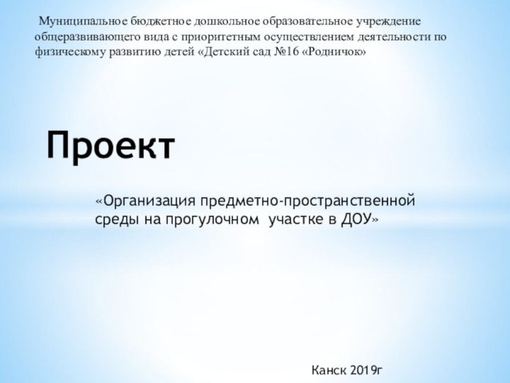 «Организация предметно-пространственной среды на прогулочном  участке в ДОУ»Проект Муниципальное бюджетное дошкольное образовательное